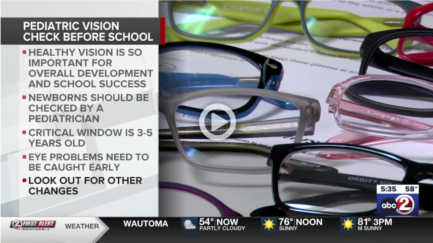 A news package showing eye glasses and facts about eye health.